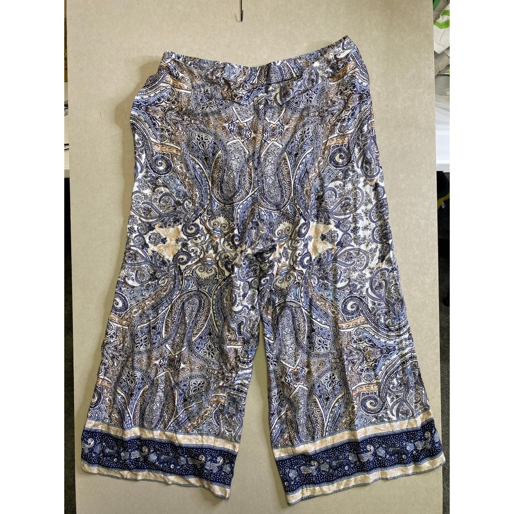 Lane Bryant Womens Blue Paisley Wide Leg Culotte Pants Size 22 Elastic Back